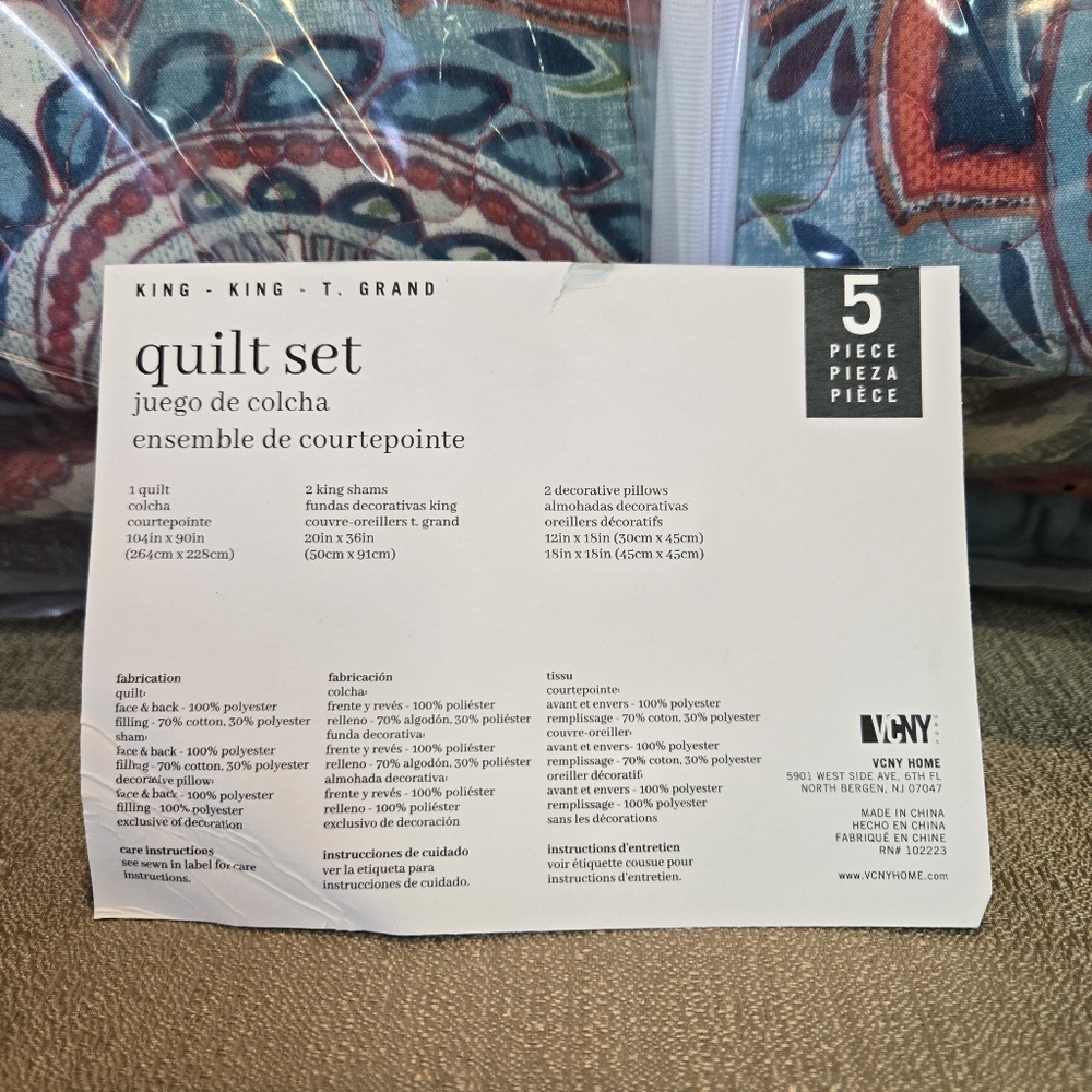 VCNY Home "Casa Re'al" Paisley 5-Piece King Quilt Set NWT - Picture 3 of 3